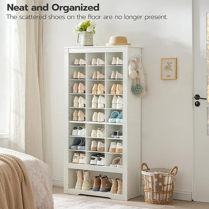 HOOBRO Tall Shoe Cabinet with 24 Cubbies and Bottom Storage Shelf, Large Capacity Shoe Storage Organizer for Entryway, Freestanding Wooden Shoe Rack for Closet, Living Room, White WT24SC01