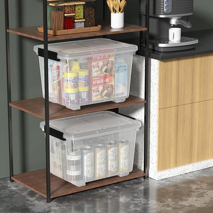 4 Packs 30 L Plastic Latch Storage Box, Clear Bin with Lid and Wheels