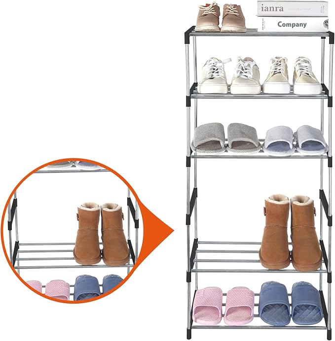 Small Shoe Rack, Narrow Stackable Shoe Shelf Organizer for Entryway, Doorway and Bedroom Closet (3-Tier, Black)