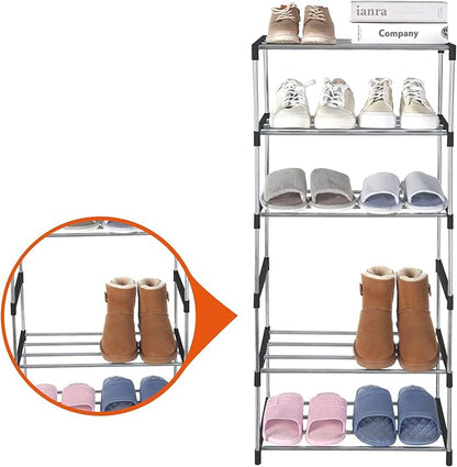 Small Shoe Rack, Narrow Stackable Shoe Shelf Organizer for Entryway, Doorway and Bedroom Closet (3-Tier, Black)