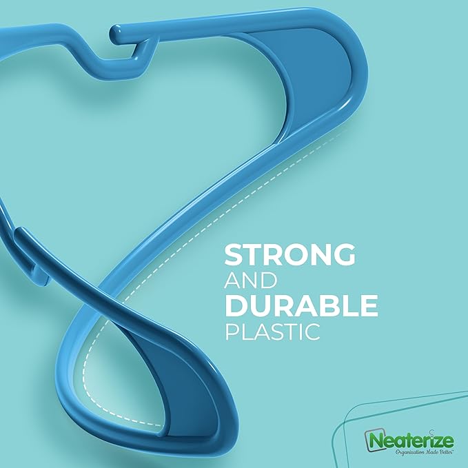 NEATERIZE Clothes Hangers Plastic 50 Pack for Adults - Plastic Hangers, The Perfect Coat Hanger and Space Saving Clothes Hangers for Closet, Percheros Ganchos para Colgar Ropa Hangars - Blue Hangers