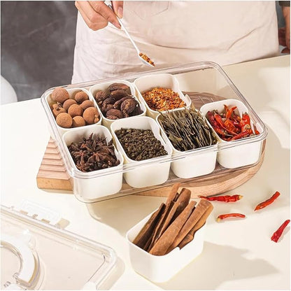 Kitchen Seasoning Storage Box Spice Box Integrated Multi Grid Storage Sealed Tank Moisture-Proof Salt Tank Kitchen Supplies Tool(4 Grid)