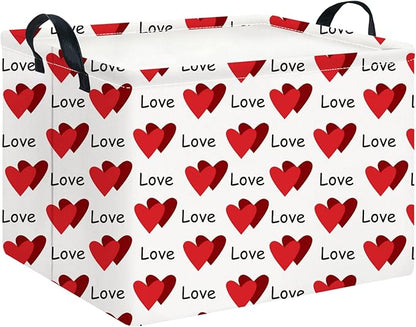 CLOCOR Rectangular Valentine's Day Gift Basket,Collapsible Fabric Storage Container,Storage Basket for Lover,Gift Bakset (Love You Heart)