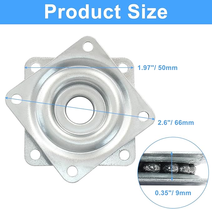 Hordion 2 Pcs 2 Inch Lazy Susan Turntable Bearings, Square Rotating Plate Lazy Susan Hardware Heavy Duty Swivel Plate for Kitchen Dining Table Makeup Holder, Silver
