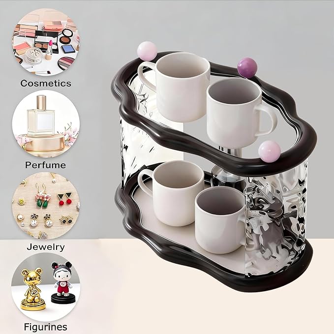 Skincare Makeup Organizer for Vanity and Bathroom Countertop-2 Tier Makeup Jewelry Storage,Transparent Clear Cloud Cosmetics Organizer, Ideal for Cosmetic Perfume Skincare for Countertop,Desk,Bathroom,Dresser-Black