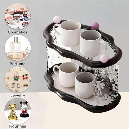 Skincare Makeup Organizer for Vanity and Bathroom Countertop-2 Tier Makeup Jewelry Storage,Transparent Clear Cloud Cosmetics Organizer, Ideal for Cosmetic Perfume Skincare for Countertop,Desk,Bathroom,Dresser-Black