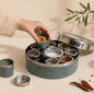 Elan Stainless Steel Masala Box | Spice Storage Container | Masala Dani With 9 Containers and Small Spoon | Masala Dabba For Kitchen See Through Lid | Kitchen Spice Organiser (Moss green)