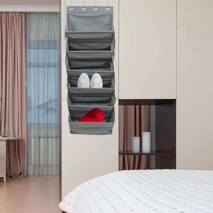 Sewroro -the-door Hanging Storage Bag 6-layer Fabric Organizer Gray Large Capacity Multi-function Closet Shoe Rack for Living Room and Bedroom Storage