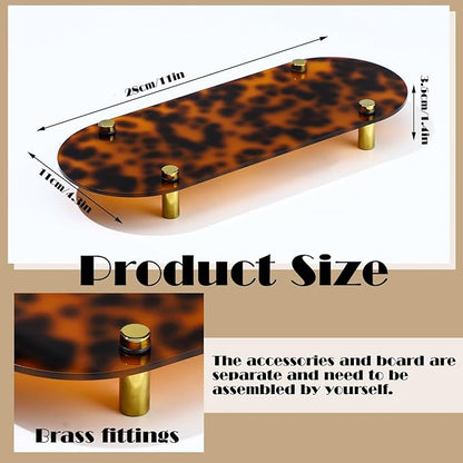 Tortoiseshell Vanity Tray Decorative Acrylic Vanity Tray with Gold Metal Legs 11x4.3x1.4 Inches Tortoise Bathroom Accessories Vintage Organizer for Counter Decor