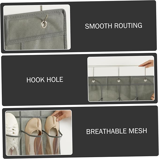 Over Door Shoe Organizer 24 Mesh Pockets Hanging Storage for Shoes Accessories Closet Space Saver 64x19 Inch White