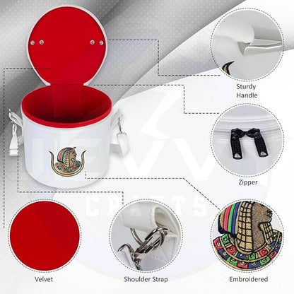 Masonic Daughters of ISIS White Fez Case - DOI Hat/Cape Case in White Imitation Leather Storage Box With Strap For Hanging on Shoulder