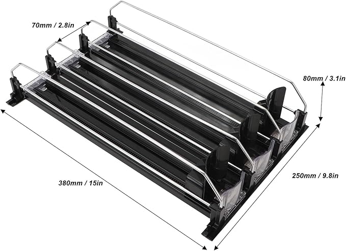 Fridge Can Pusher, Adjustable Drink Dispenser for Soda, Water Bottle Storage Organize with Glide, Holds Various Beverages for Vending Machine, Refrigerator, Supermarket (Black)