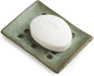 Ceramic Soap Dish with Self Drain for Shower, Bar Soap Holder to Lift and Keep Dry, Concave Design to Prevent Slipping, Suitable for Kitchen and Bathroom, Green