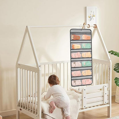 Dual-sided Hanging Baby Shoes Organizer Closet Toddler Shoe Storage Holder for Kids Bow Socks Underwear (GREY)