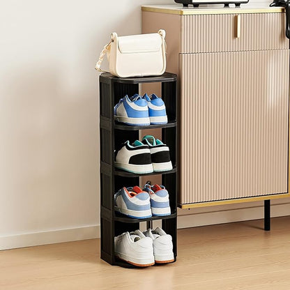 UFORU Small Shoe Rack, 5 Tier Plastic Vertical Shoe Rack for Small and Narrow Spaces, Free Standing Shoe Organizer for Closet, Entryway (Black)