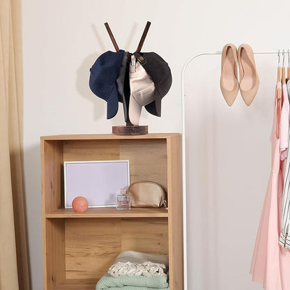 Chunful 1 Pcs Hat Stand for 10 Baseball Caps Tabletop Hat Display Rack Vertical Cap Storage Holder Organizer Hanger, No Punching Required, Easy to Install for Bedroom, Closet, Dresser, Office (Wood)