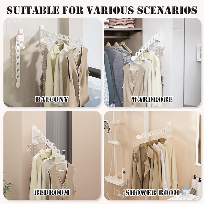 Wall Mounted Clothes Hanger Rack Folding Wall Mounted Clothes Hanger for Laundry (White)
