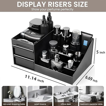 Mens Perfume Organizer, Mens Cologne Organizer,Countertop Organizer With Drawers for Cologne, Deodorant, Beard, Shaving Lotion, Perfume & Skincare - Perfect for Bathroom & Bedroom Storage (Black)