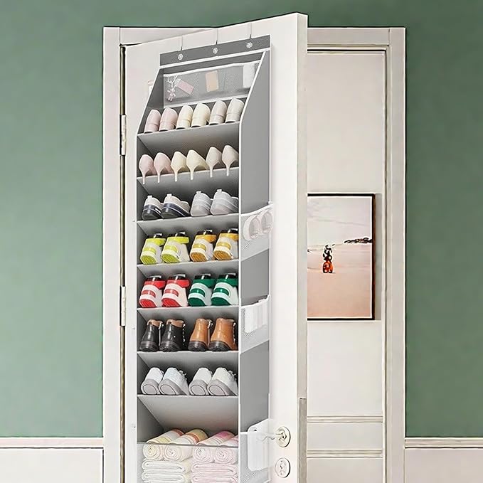 Over Door Shoe Rack - Vertical Footwear Tier, Suspended Cubicle Lattice, Dorsal Entryway Receptacle Mounting Scaffold | Aperture Storage Framework for 16-24 Shoes Home Bathroom Bedroom Utility