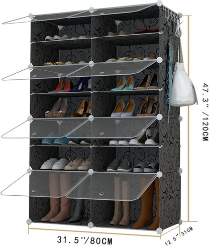 Shoe Rack Organizer, 32 Pair Shoe Storage Cabinet with Door Expandable Plastic Shoe Shelves for Closet,Heels,Boots,Slippers,8 Tier