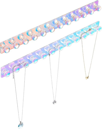 Heesch Necklace Holder, Acrylic Necklace Hanger, Wall Mount Necklace Organizer, Jewelry Hooks for Necklaces, Bracelets, Chains (2-pack Iridescent)