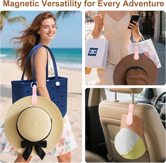 Fikoksol Magnetic Hat Clip 1-Pack - The Pink Hat Clip for Travel on Bag, Magnetic Hat Holder for Bag, and Secure Hat Holder for Travel on Caps & Beach Hats, Vacation Essentials