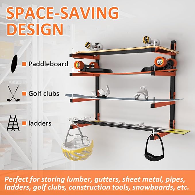 4 Pack Lumber Storage Rack, Wall Mount Removable & Adjustable Lumber Rack with 8-Level Holds Up 1040 Lbs, Heavy Duty Metal Garage Wood Rack for Workshop, Basement, Indoor and Outdoor