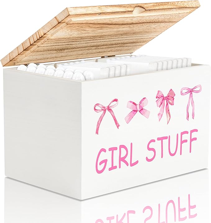 R HORSE Tampon Holder for Bathroom - Feminine Product Organizer, Pink Bow Organize Case with Lid Shark Week Tampon Storage Lady Stuff Box for Bathroom Accessories