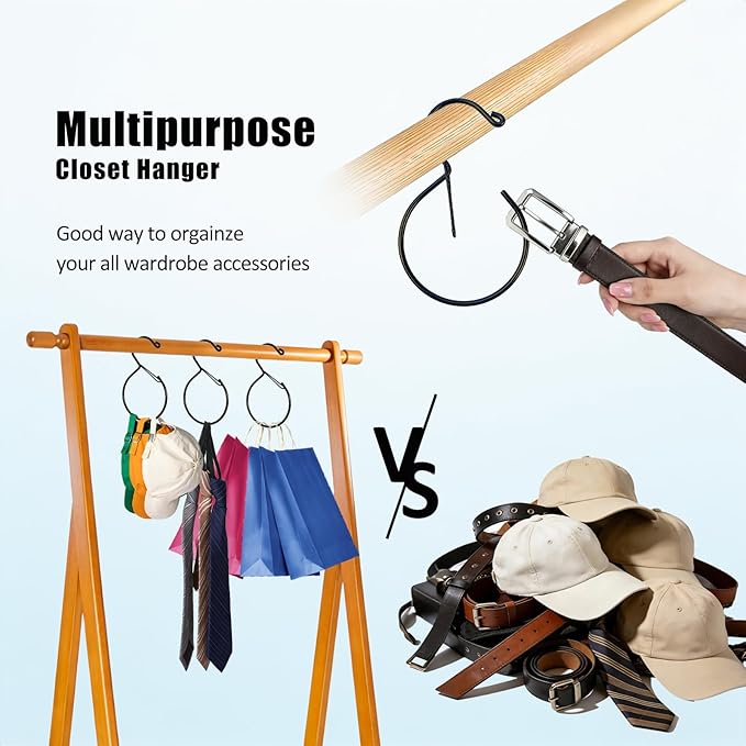 5 Pcs Belt Hanger Hat Organizer - Black Metal Belt Scarf Hat Tie Purse Storage Hangers Organizers Waterproof Non-Slip Easy Access Open Hook Space Saving Multi-Functional Hooks