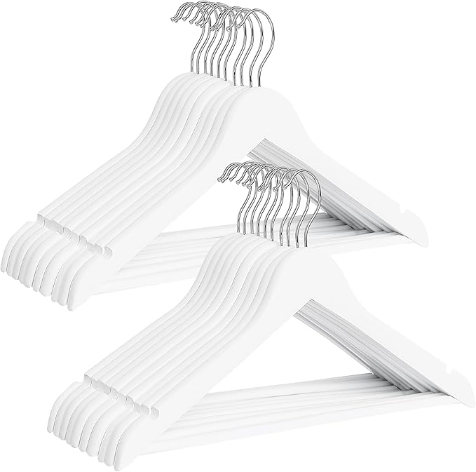 StorageWorks Baby Hangers 20 Pack, Maple Wood Clothes Organizer for Toddler, Kids Wooden Hanger with Pant Bar for Closet, White