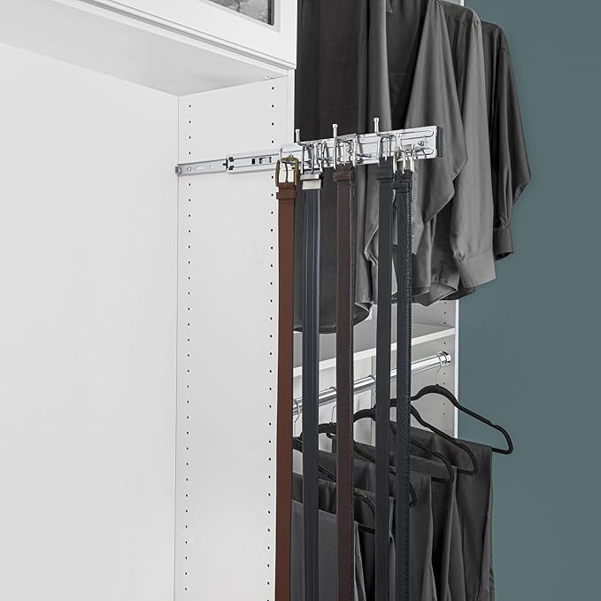 Rev-A-Shelf 12" Pull Out Closet Rack for Belts, Ties and Scarves, Accessories Storage Hanger with Mounting Hardware, Chrome, BRC-12CR (2 Pack)
