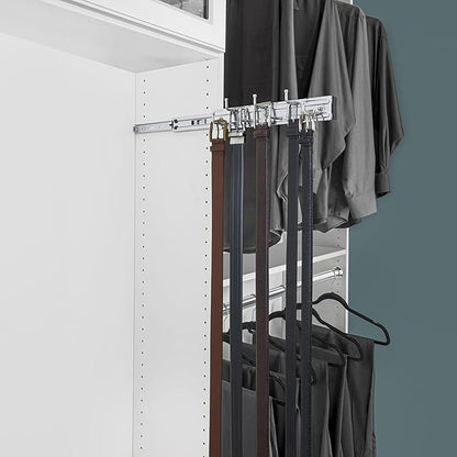 Rev-A-Shelf 12" Pull Out Closet Rack for Belts, Ties and Scarves, Accessories Storage Hanger with Mounting Hardware, Chrome, BRC-12CR (2 Pack)
