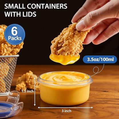 Small Containers with Lids, [6 Pack] 3.5 oz Reusable Plastic Jars for Snack and Puree, Salad Dressing Container to Go, Small Condiment Containers for On-the-Go Meals, Sauce Containers, BPA-Free