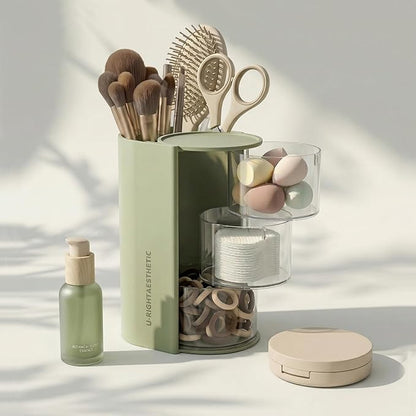 Hair Accessories Organizer with Hair Brush Holder, Rotatable Scrunchie Holder, Bathroom Vanity Makeup Brush holder for Necklaces, Earring, Bracelet, Ring, Hair Clip,Qtip, Makeup Brushes