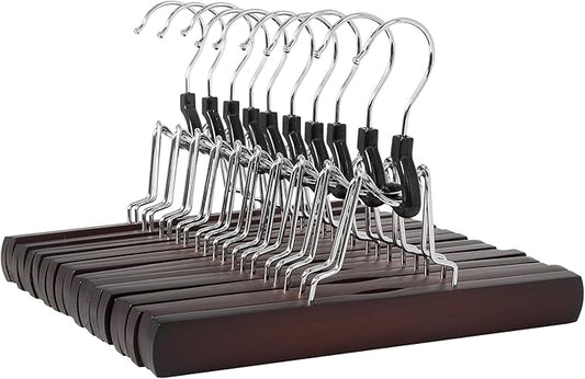 Amazon Basics Wooden Pants Hangers Closet Organizer, Cherry, 10-Pack