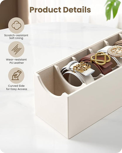 Lolalet 7 Compartments Belt Organizer, PU Leather Belt Holder with Soft Lining, Extra-Wide Slots for Women, Fits Drawer, Closet & Entryway Cabinet -2 Packs, Cream