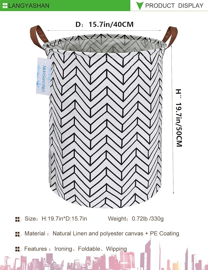Laundry Basket Canvas Fabric Collapsible Organizer Basket for Storage Bin Toy Bins Gift Baskets Bedroom Clothes Children Nursery Hamper (Geometric)
