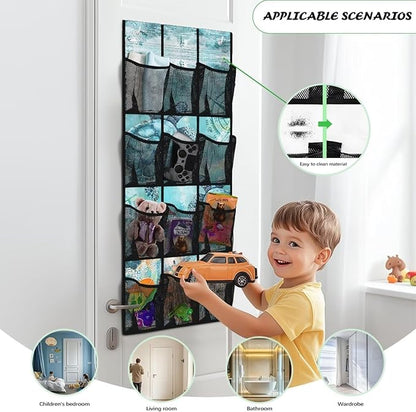Sea Turtle Hanging Storage Shoe Organizer for Closet 12 Mesh Pockets Over The Door Wall Closet Holder for for Boots & Sneakers Toys