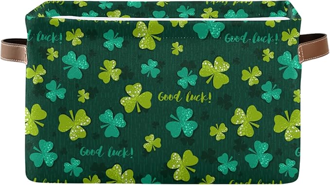 Bolaz Large Storage Basket St Patrick Day Shamrocks Clover Lucky Leaf Foldable Storage Box Organizer Bins with Handles for Bedroom Home Office