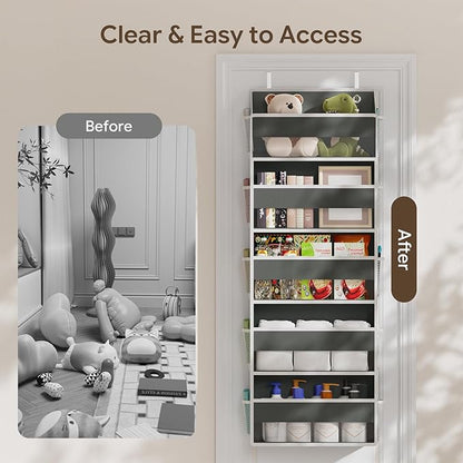 Simple Trending Over The Door Organizer with 10 Side Mesh Pockets, Hanging Storage Organizer with 5 Large Pockets, 50 lbs Weight Large Closet Organizer for Bedroom, Bathroom, Dark Grey