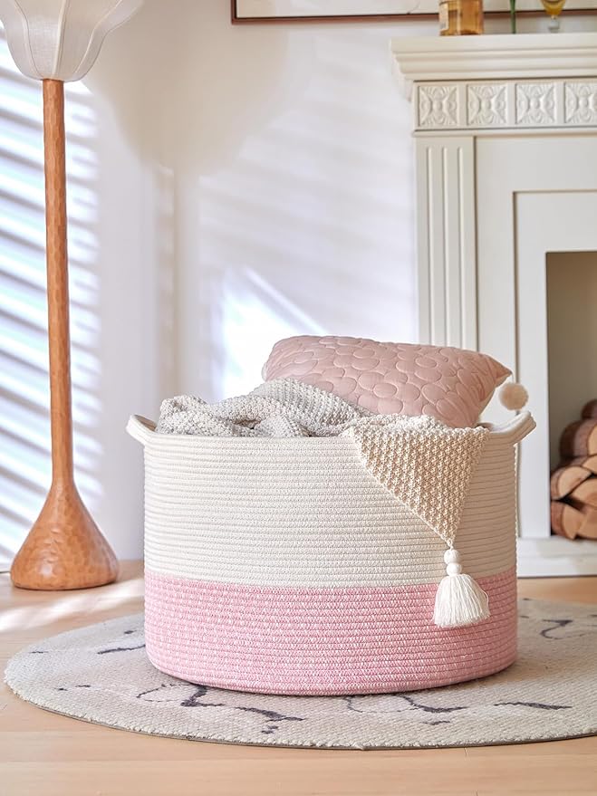 R RUNKA Extra Large Cotton Rope Basket 22" x 14"| Toy Basket
