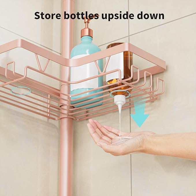 KEGII Corner Shower Caddy Tension Pole - 4-Tier Rustproof Bathroom Organizer, Floor to Ceiling Shower Caddy 25-114.2 inch, No Drilling Shower Storage Rack for Shampoo, Towels (Blush Nude)