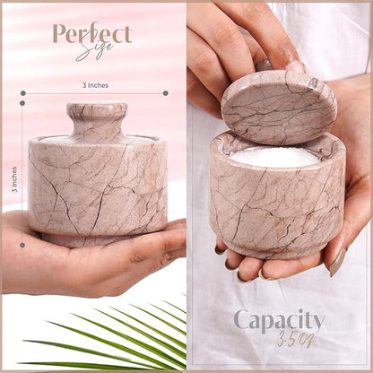 MARBLOUS KRAFTS Marble Salt Cellar with Lid 3" Inch Marinara Salt Holder for Counter, Salt Box & Stone Salt Container, Perfect Mother’s Day Gift, Ideal for Seasoning Spice Jars