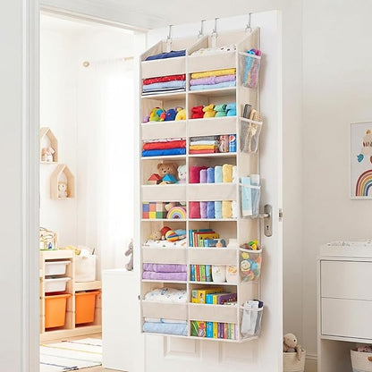 2 Pack Over the Door Organizer 5 Tiers, Extra Large Behind Door Storage of 10 Compartments, 80 lbs Weight Capacity Over Door Organizer, Door Hanging Organizer for Closet, Diaper Organizer, Beige