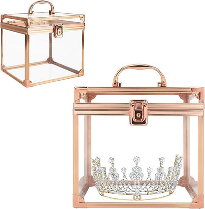 Crown Box 7.9 x 6.7 x 7.5inch, Clear Makeup Case,Cosmetic Organizer, Large Capacity Transparent Acrylic Artists Display Case for Vanity,Bathroom Counter or Dresser