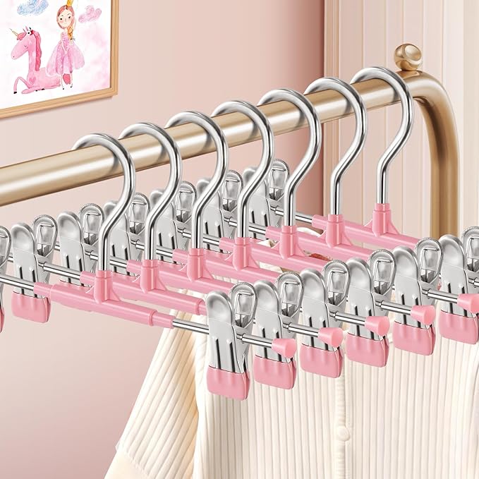 HUADYMEET 30 Pack Baby Pants Skirt Hangers,Non-Slip Space Saving Clothes Hangers with Clips for Kids,Children,Toddler,Jeans Trousers Shorts Metal Hanger for Closet Organization,Women,Men,10inch(Pink)