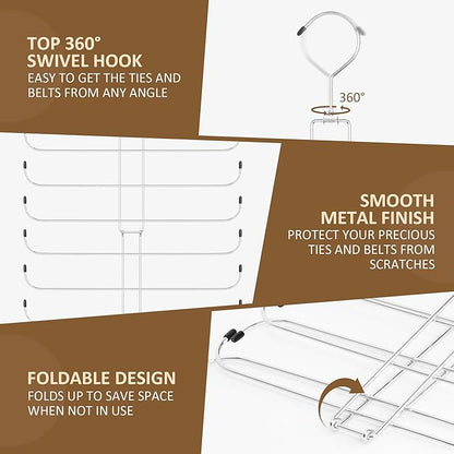 ZEDODIER Tie Rack Belt Hanger for Closet, 2 in 1 Tie Hanger Belt Organizer with Max 40 Capacity, Heavy Duty Space Saving Closet Organizers and Storage, Silver