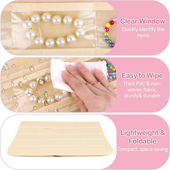 1 Pack Hanging Jewelry Organizer, 80 Clear Pockets earring organizer and storage, Accessories holder organizer for Closet, Jewelries, Necklace, Travel