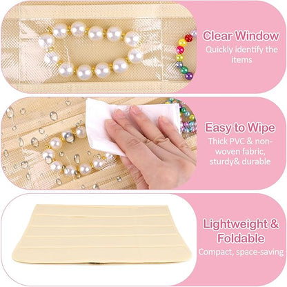 1 Pack Hanging Jewelry Organizer, 80 Clear Pockets earring organizer and storage, Accessories holder organizer for Closet, Jewelries, Necklace, Travel