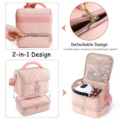 Personalized Initial Nail Polish Organizer – Holds 48 Bottles (15ml/0.5 fl oz), Nail Lamp & Tools – Nail Bag for Nail Organizers and Storage, Nail Polish Holder, Nail Tech Travel Case